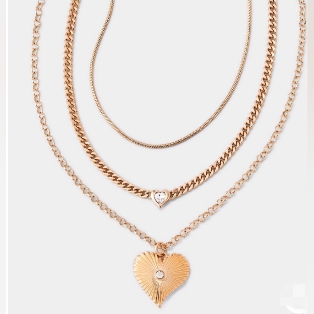 New SUGARFIX by BaubleBar Layered Heart Pendant Necklace, golden color